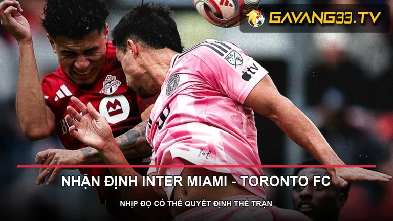 Cầu thủ Toronto và Inter Miami tranh chấp trong lượt đi MLS 2026, có logo GavangTV